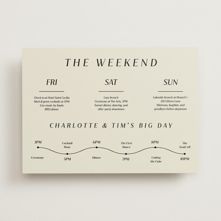 "Big plans" - Wedding Weekend Itinerary Cards in Cream by Inkblot Design - Front