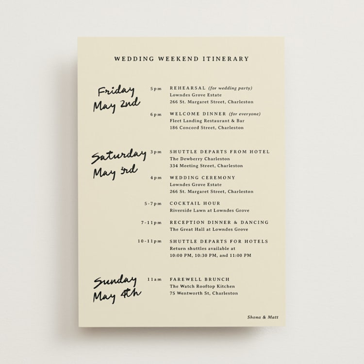 "Classic but not" - Wedding Weekend Itinerary Cards in Vintage Lace by Inkblot Design - Front