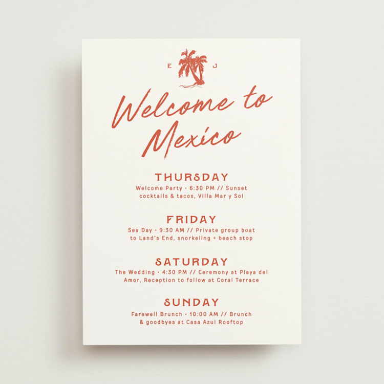 "bienvenida" - Wedding Weekend Itinerary Cards in Tomato by Inkblot Design - Front