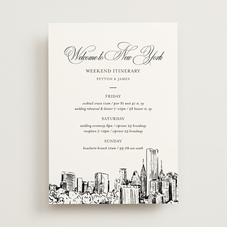 "New York Skyline" - Wedding Weekend Itinerary Cards in Noir by Melinda Denison - Front