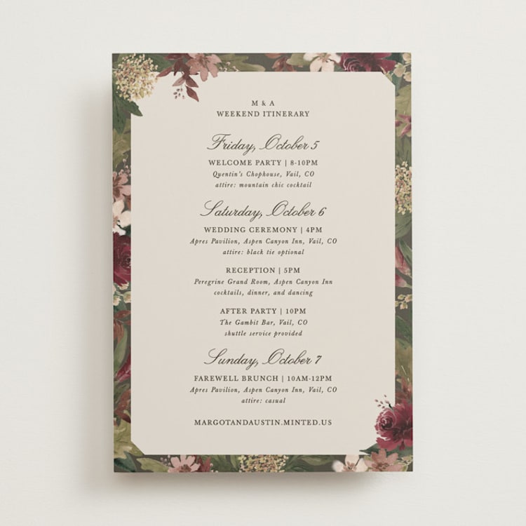 "Verdant" - Wedding Weekend Itinerary Cards in Autumn by Kate Ahn - Front