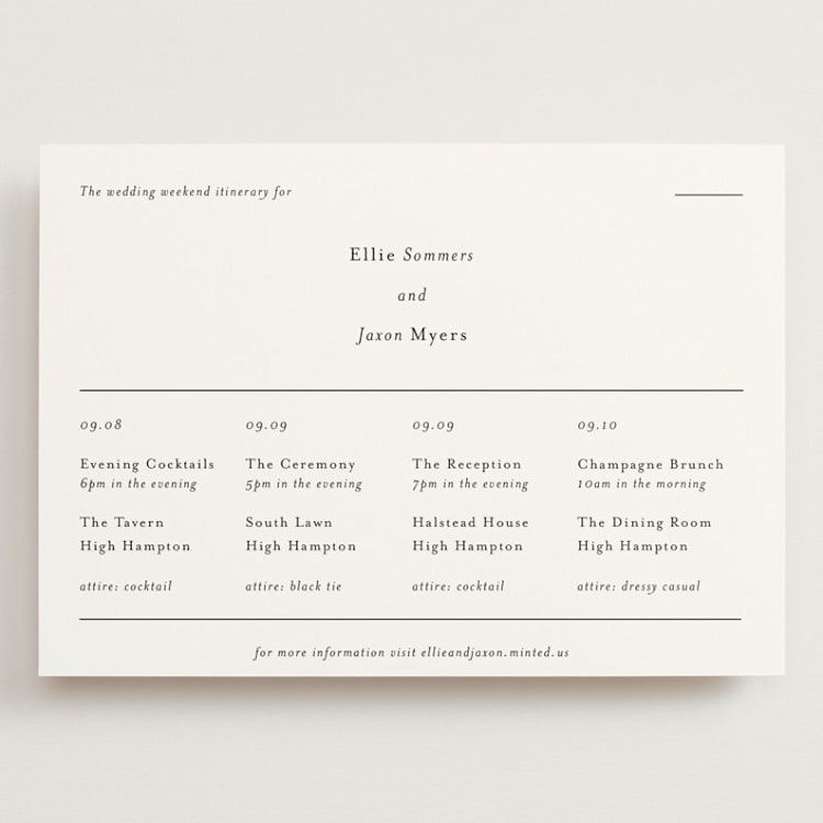"Tuscany" - Wedding Weekend Itinerary Cards in Ink by Blustery August - Front