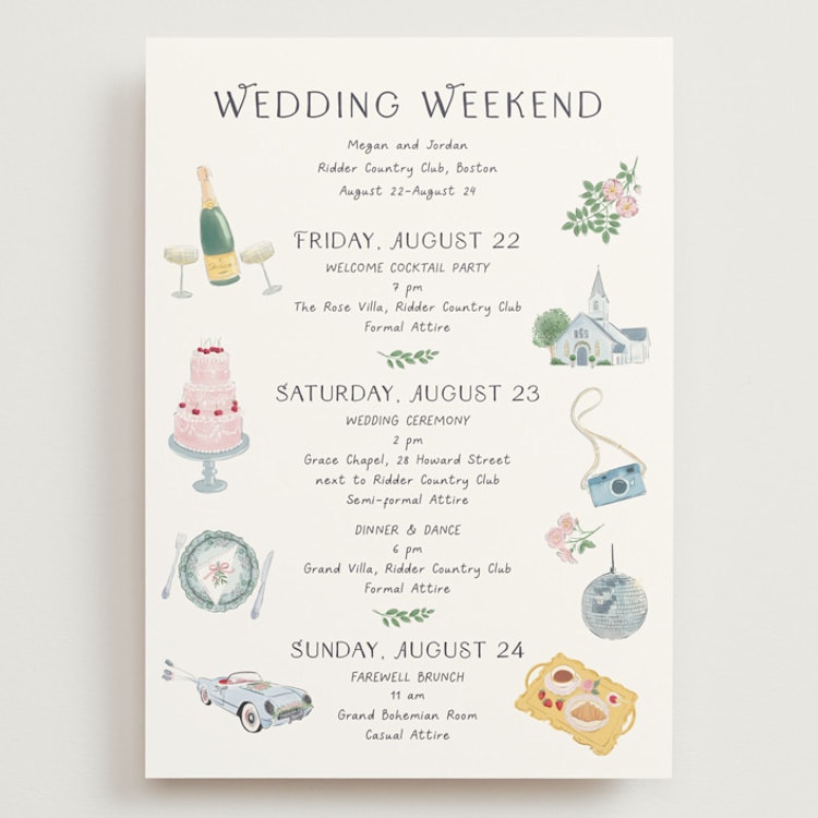 "Journey of the Day" - Wedding Weekend Itinerary Cards in Porcelain by frau brandt - Front
