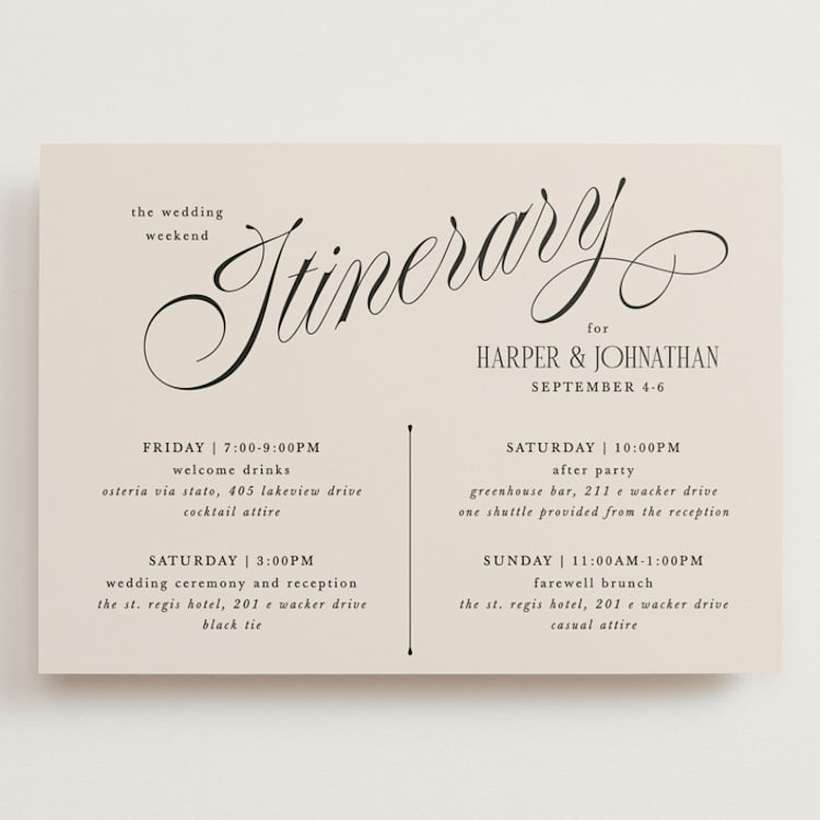 "Mirin" - Wedding Weekend Itinerary Cards in Linen by Kate Ahn - Front