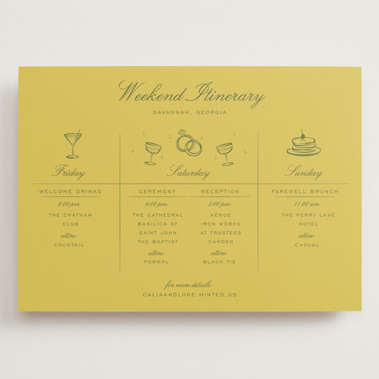 "Calia" - Wedding Weekend Itinerary Cards in Island Citrus by Ani Somi - Front