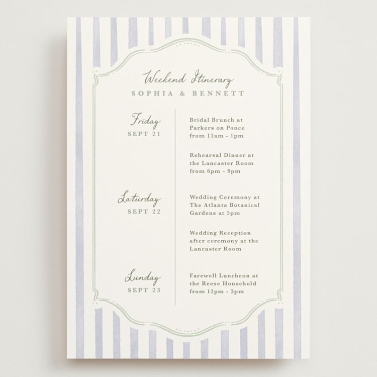 "Delicate Vines" - Wedding Weekend Itinerary Cards in Periwinkle by Kristen Smith - Front