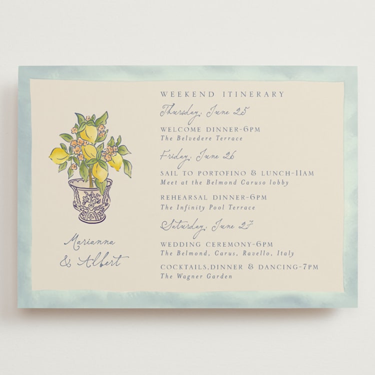 "Amalfi Coast Wedding" - Wedding Weekend Itinerary Cards in Aqua by Chris Griffith - Front