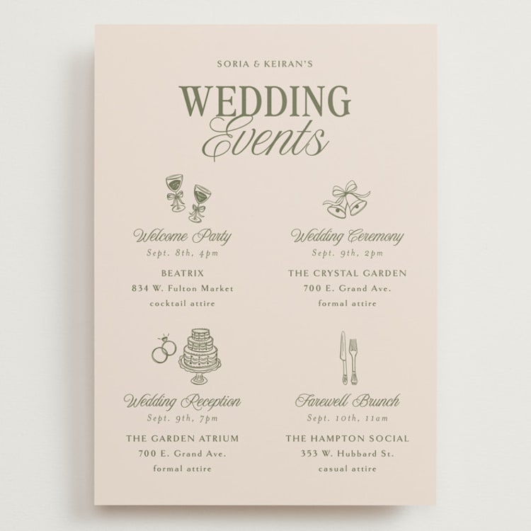 "Soria" - Wedding Weekend Itinerary Cards in Meadow by Melanie Kosuge - Front