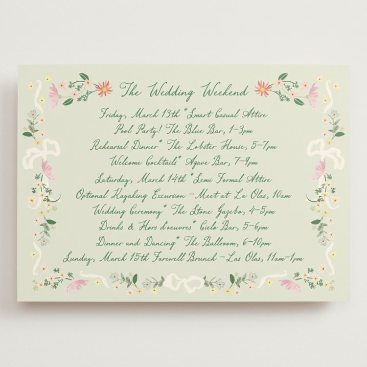 "spring draped garland" - Wedding Weekend Itinerary Cards in Spring by Phrosné Barwood - Front