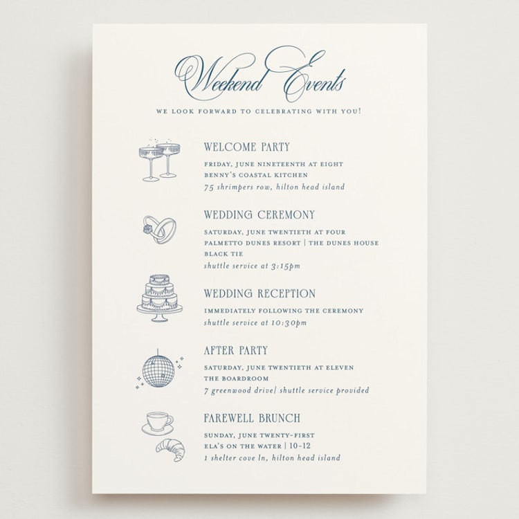 "Hilton" - Wedding Weekend Itinerary Cards in Ocean by Kelly Schmidt - Front