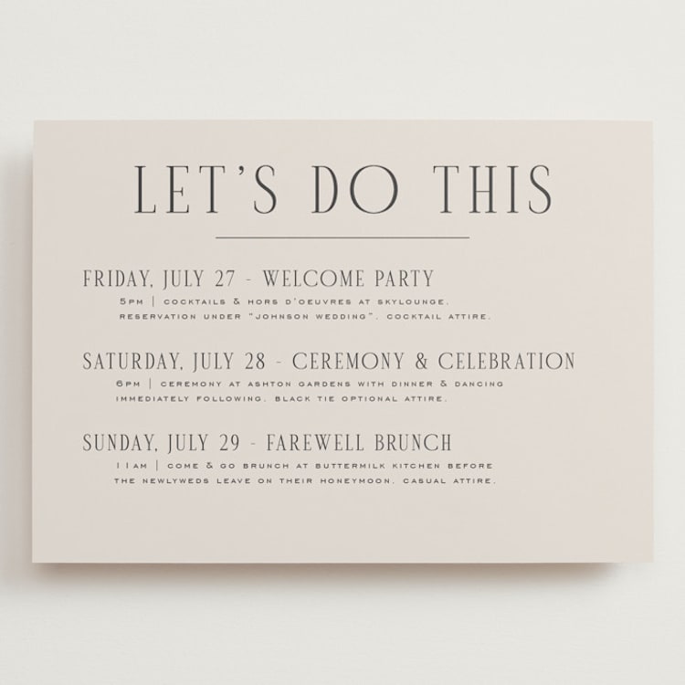 "Close-up" - Wedding Weekend Itinerary Cards in Sandstone by Nicole Walsh - Front