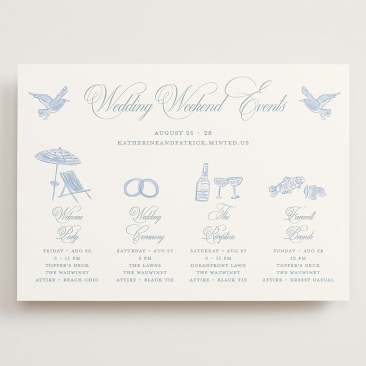 "Coastal crest" - Wedding Weekend Itinerary Cards in Ocean by Creo Study - Front