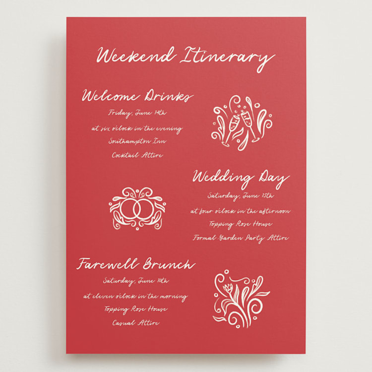 "Love in Bloom" - Wedding Weekend Itinerary Cards in Brick by Julia Liverton - Front