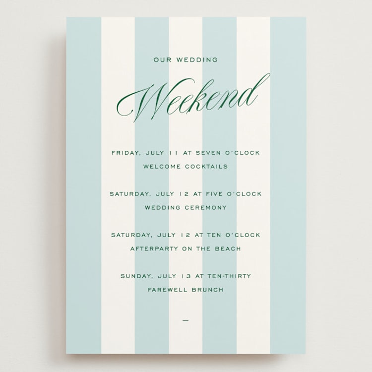"Palm Stripes" - Wedding Weekend Itinerary Cards in Low Tide by Susan Zinader - Front