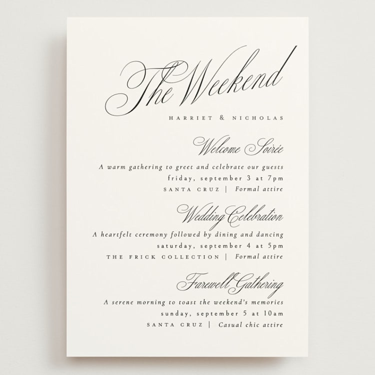 "Written with love" - Wedding Weekend Itinerary Cards in Noir Slate by Ana de Sousa - Front