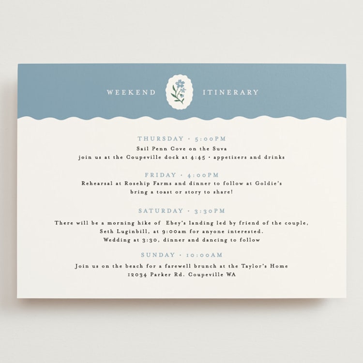 "Sweet Vintage" - Wedding Weekend Itinerary Cards in Periwinkle by Alethea and Ruth - Front