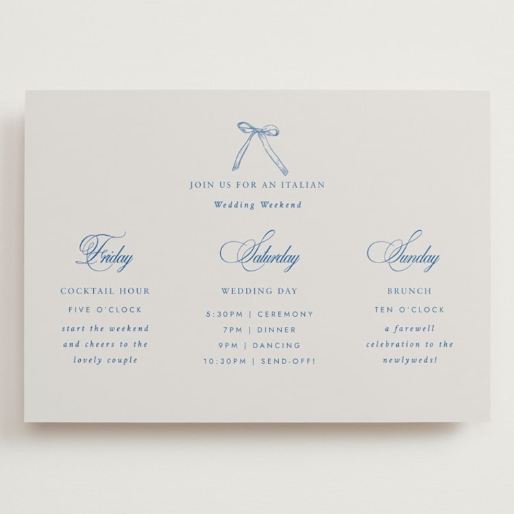 "Amalfi Blue" - Wedding Weekend Itinerary Cards in Blue Mist by Design Lotus - Front