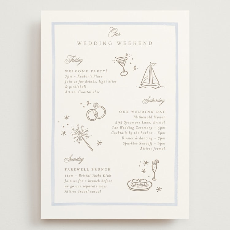 "Bristol" - Wedding Weekend Itinerary Cards in Aqua by Jennifer Wick - Front