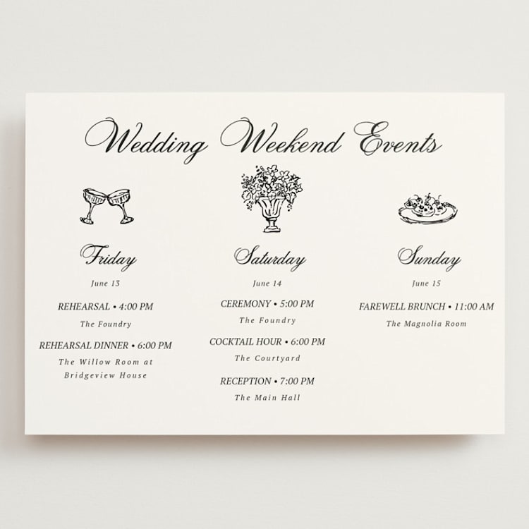 "Chic Union" - Wedding Weekend Itinerary Cards in Mystic Raven by Cass Loh - Front