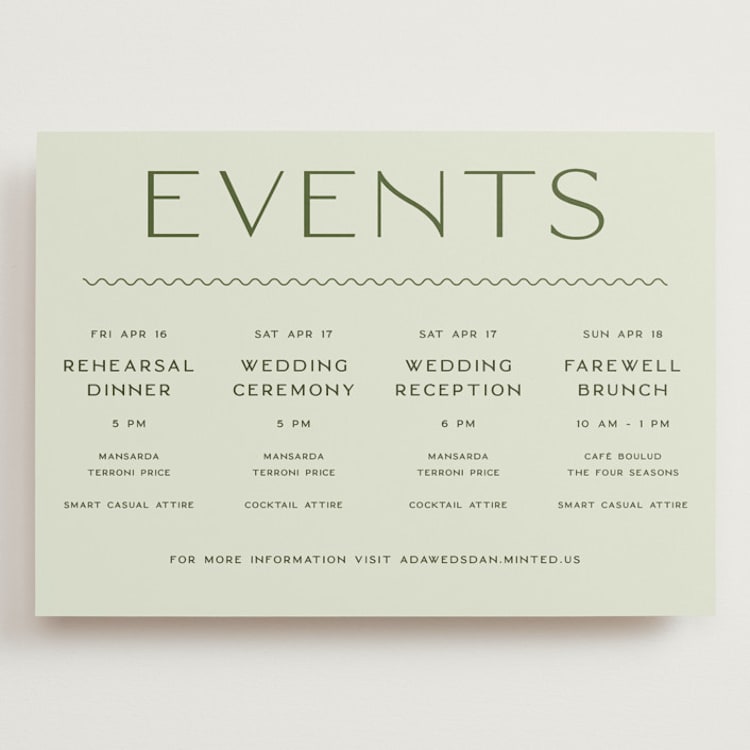 "Swoon" - Wedding Weekend Itinerary Cards in Lemongrass by Sam Dubeau - Front