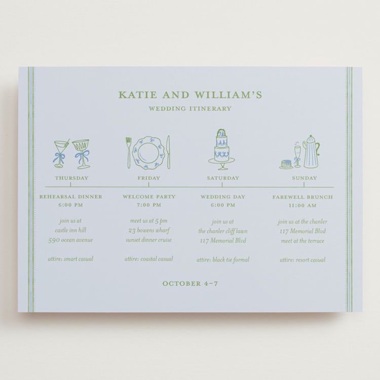 "Hydrangea Vines" - Wedding Weekend Itinerary Cards in Coastal by Madhvi Samimi - Front
