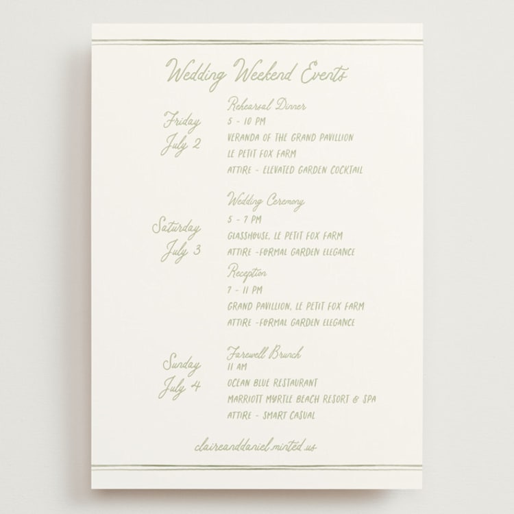 "Folk Garden" - Wedding Weekend Itinerary Cards in Garden by Creo Study - Front