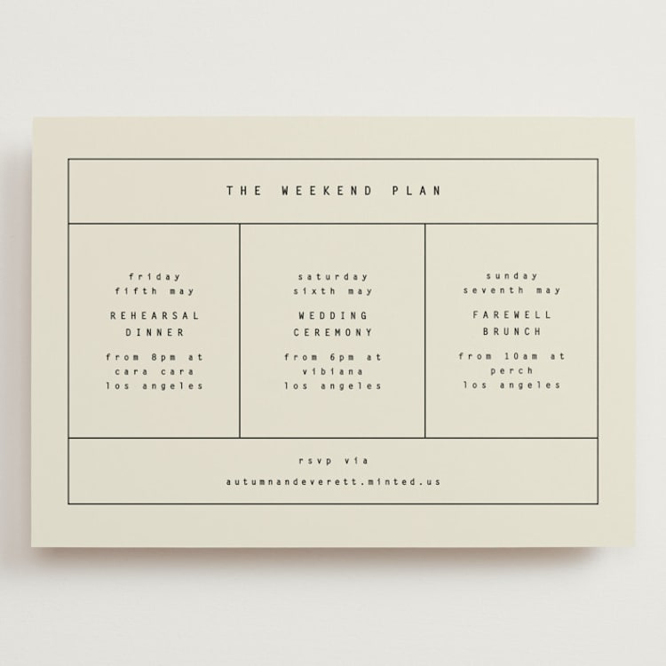 "Nonnette" - Wedding Weekend Itinerary Cards in Vanilla by Blustery August - Front