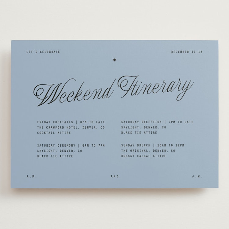 "Cheers" - Wedding Weekend Itinerary Cards in Sky by Blustery August - Front