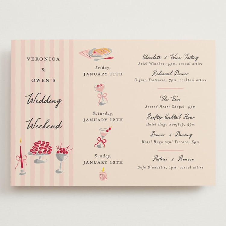 "Velvet Cherry" - Wedding Weekend Itinerary Cards in Cherry by Sarah Rosenthal - Front