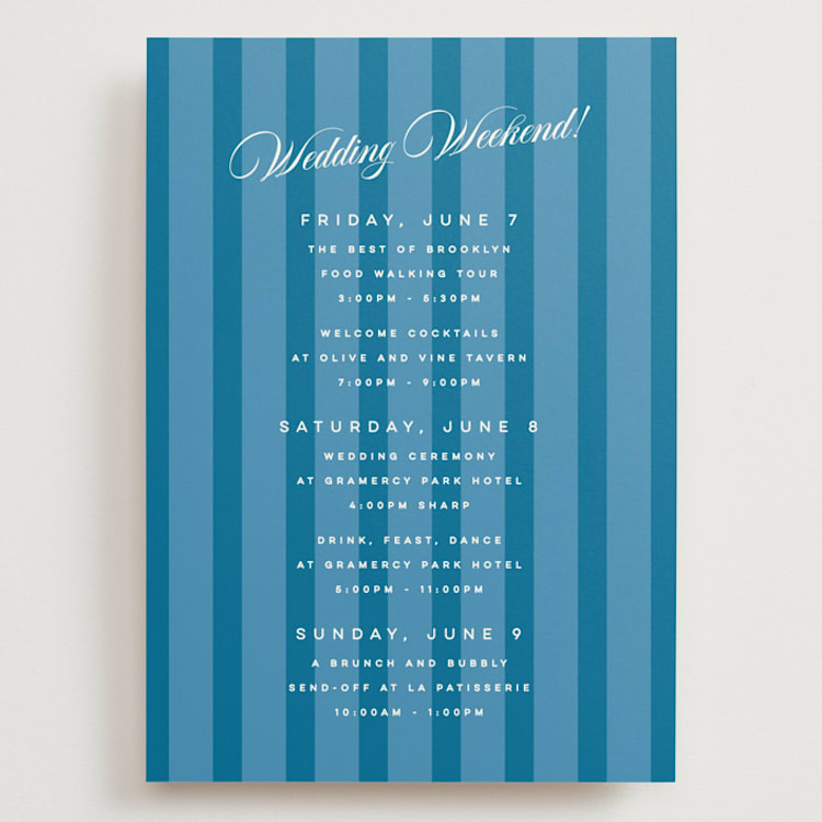 "The Emma" - Wedding Weekend Itinerary Cards in Cerulean by Kristie Kern - Front