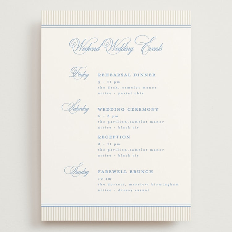 "Patterned florals" - Wedding Weekend Itinerary Cards in Powder by Creo Study - Front
