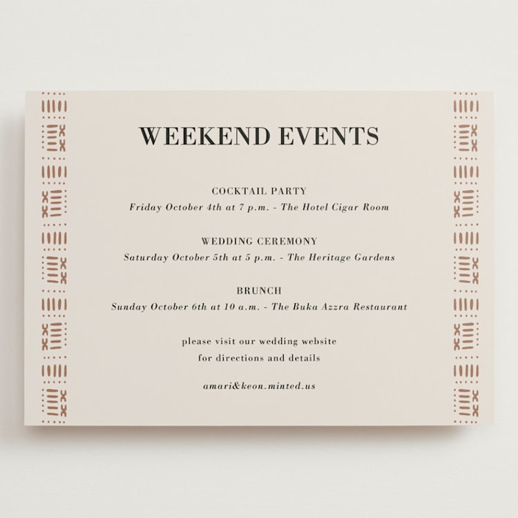 "Amari" - Wedding Weekend Itinerary Cards in Ivory by Oma N. Ramkhelawan - Front