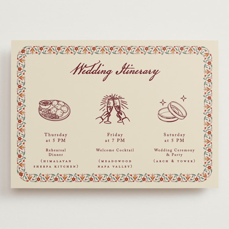 "Mughal Gardens" - Wedding Weekend Itinerary Cards in Ivory by Sherley Ferreira - Front