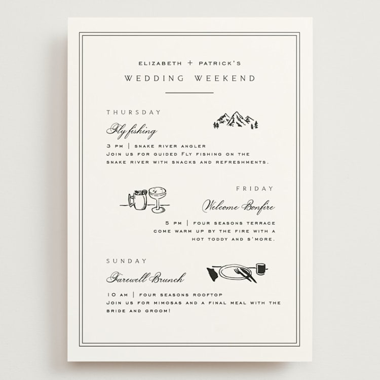"Aspen Knoll" - Wedding Weekend Itinerary Cards in Linen by Amy Kross - Front