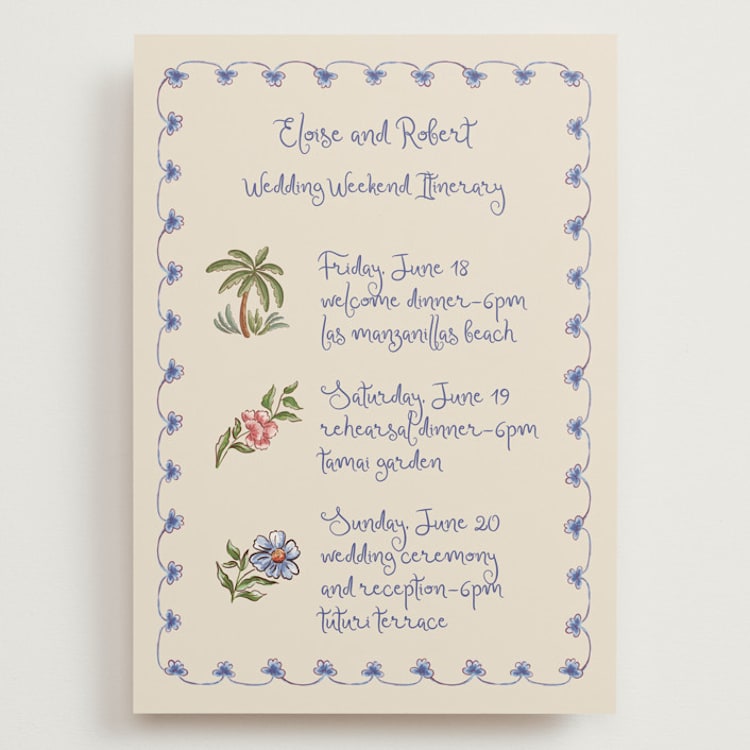 "Artisan Wedding" - Wedding Weekend Itinerary Cards in Sea by Chris Griffith - Front