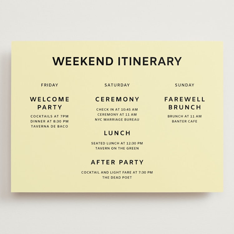 "Courthouse" - Wedding Weekend Itinerary Cards in Butter by Studio Suku - Front