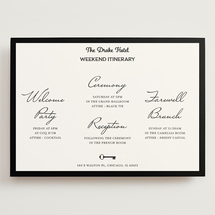"Hotel" - Wedding Weekend Itinerary Cards in Ivory by Studio Suku - Front