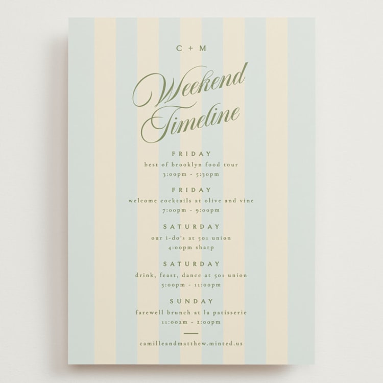 "Gilmore" - Wedding Weekend Itinerary Cards in Sky by Kristie Kern - Front