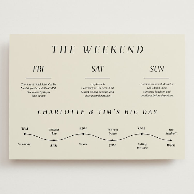 "Big plans" - Wedding Weekend Itinerary Cards in Cream by Inkblot Design - Front