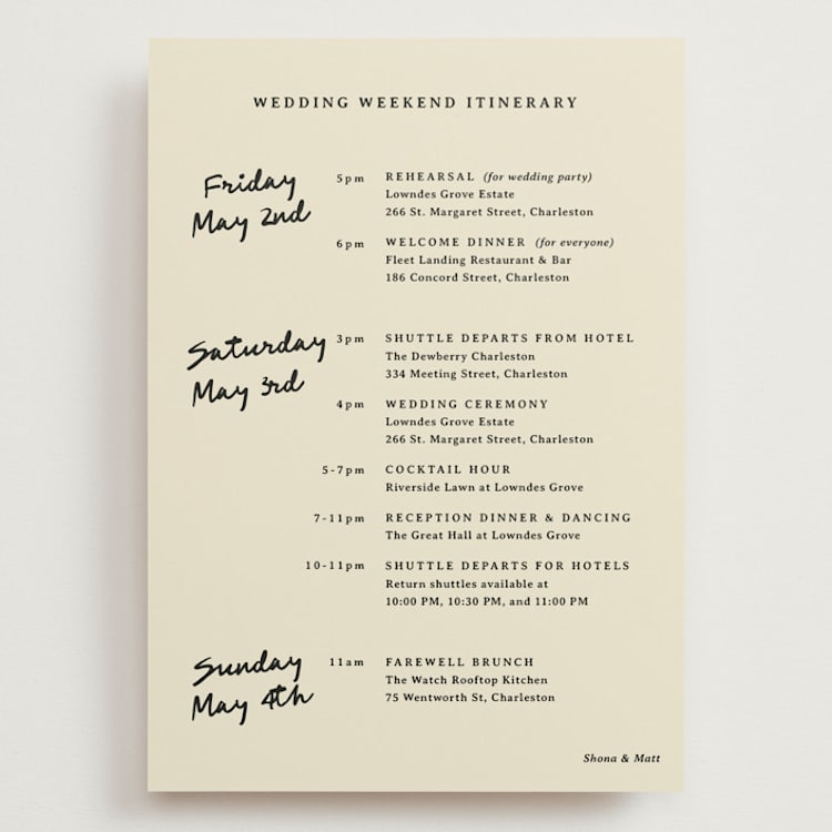 "Classic but not" - Wedding Weekend Itinerary Cards in Vintage Lace by Inkblot Design - Front