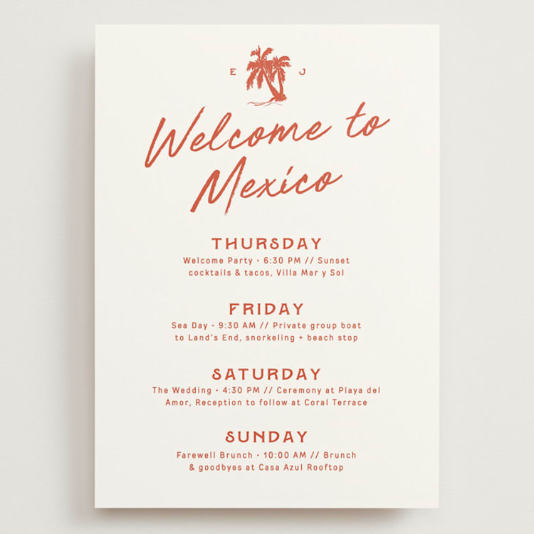 "bienvenida" - Wedding Weekend Itinerary Cards in Tomato by Inkblot Design - Front