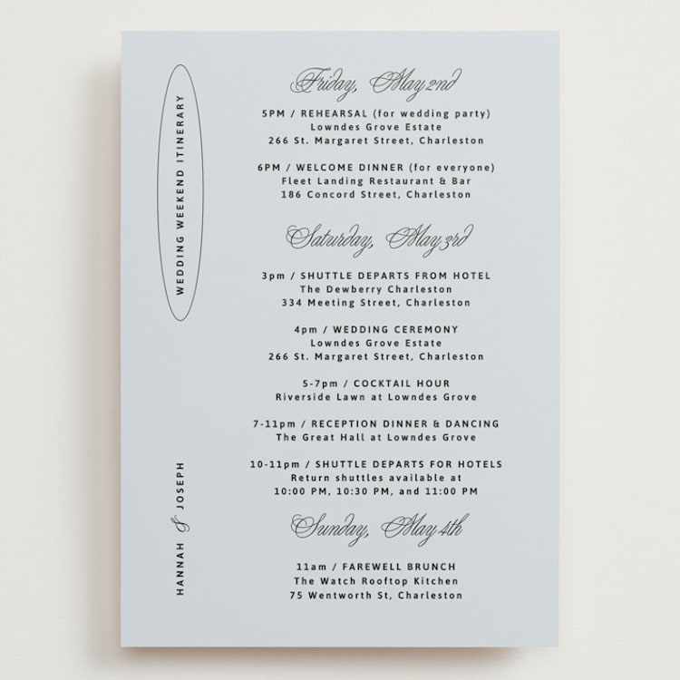 "plans" - Wedding Weekend Itinerary Cards in Dusty Blue by Inkblot Design - Front