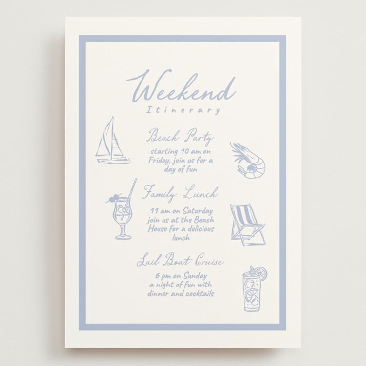 "The Big Day" - Wedding Weekend Itinerary Cards in Cornflower by Sherley Ferreira - Front