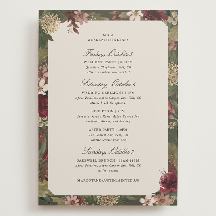 "Verdant" - Wedding Weekend Itinerary Cards in Autumn by Kate Ahn - Front