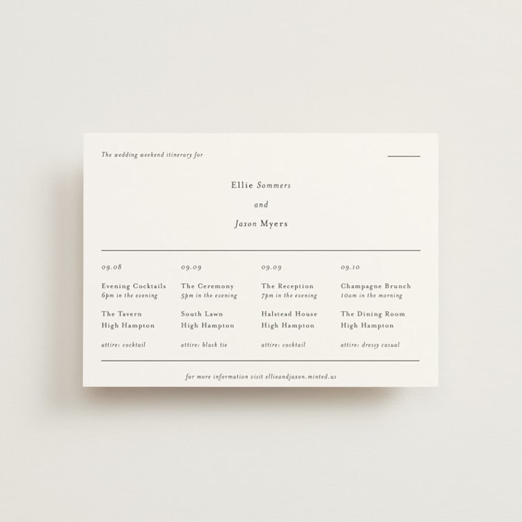 "Tuscany" - Wedding Weekend Itinerary Cards in Ink by Blustery August - Front