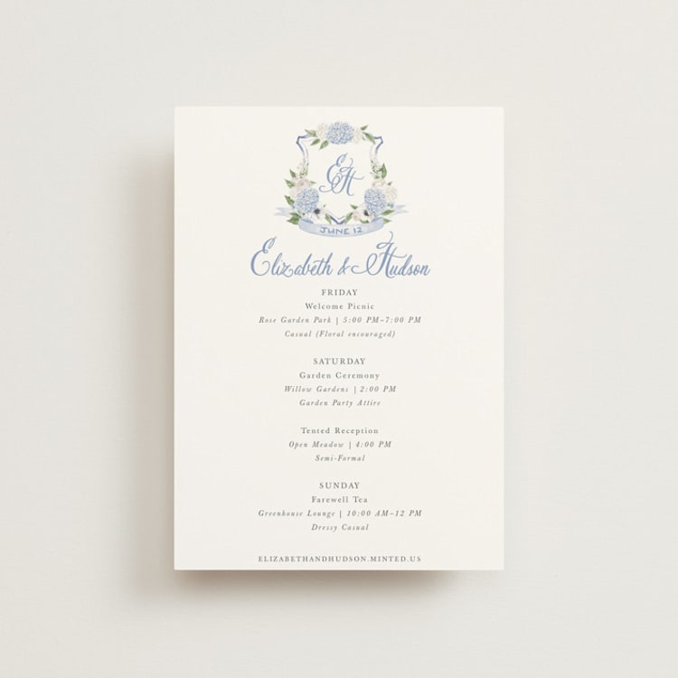"Sweethearts" - Wedding Weekend Itinerary Cards in Periwinkle by Design Lotus - Front