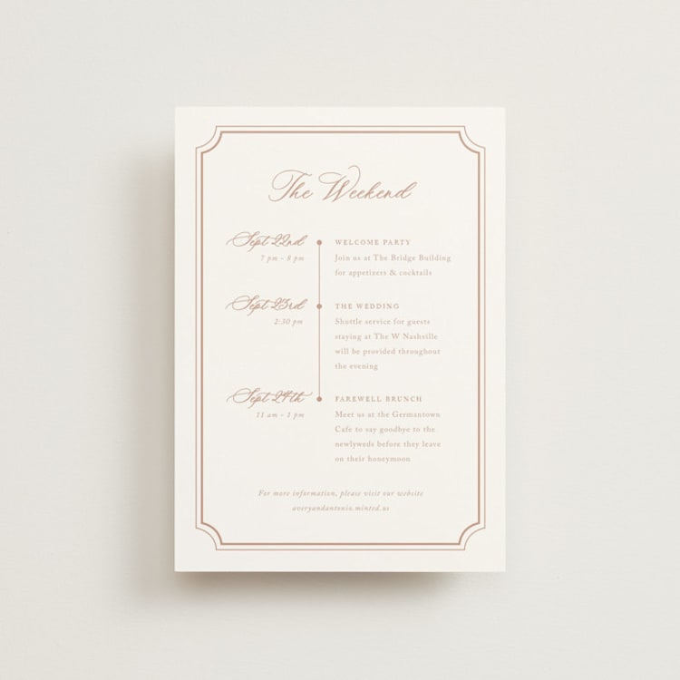 "Avery" - Wedding Weekend Itinerary Cards in Dusty Pink by Jennifer Postorino - Front