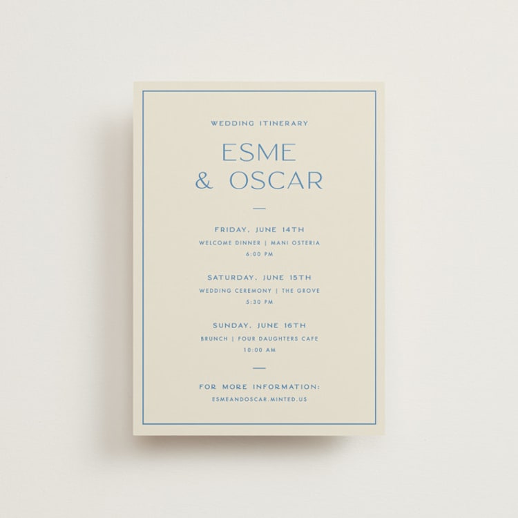 "Brooklyn" - Wedding Weekend Itinerary Cards in Cerulean by Ellen Schlegelmilch - Front