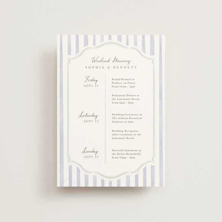 "Delicate Vines" - Wedding Weekend Itinerary Cards in Periwinkle by Kristen Smith - Front