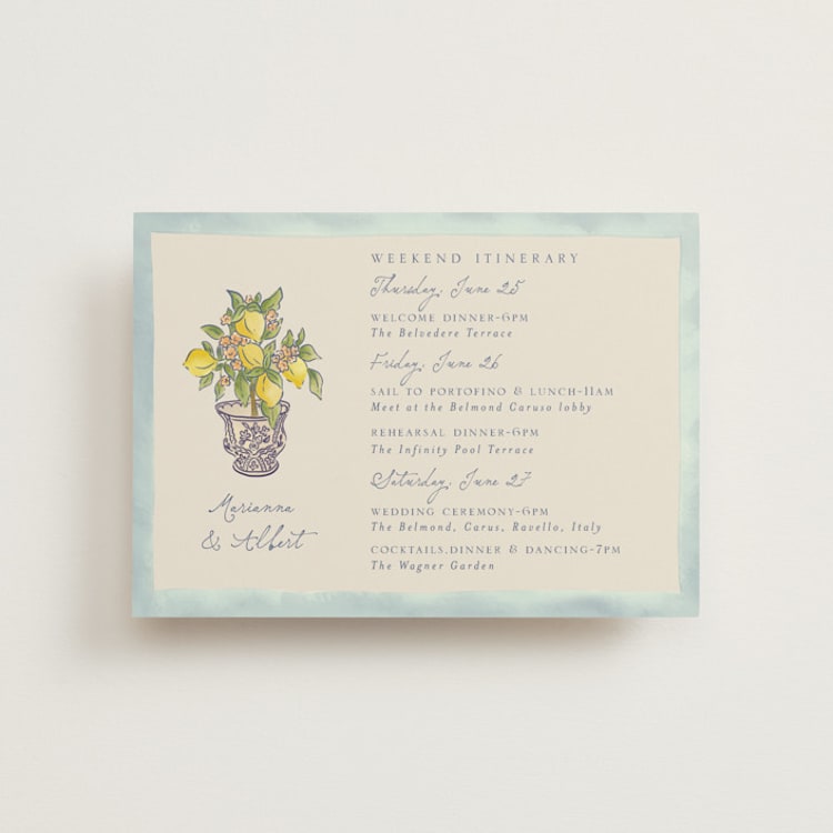 "Amalfi Coast Wedding" - Wedding Weekend Itinerary Cards in Aqua by Chris Griffith - Front